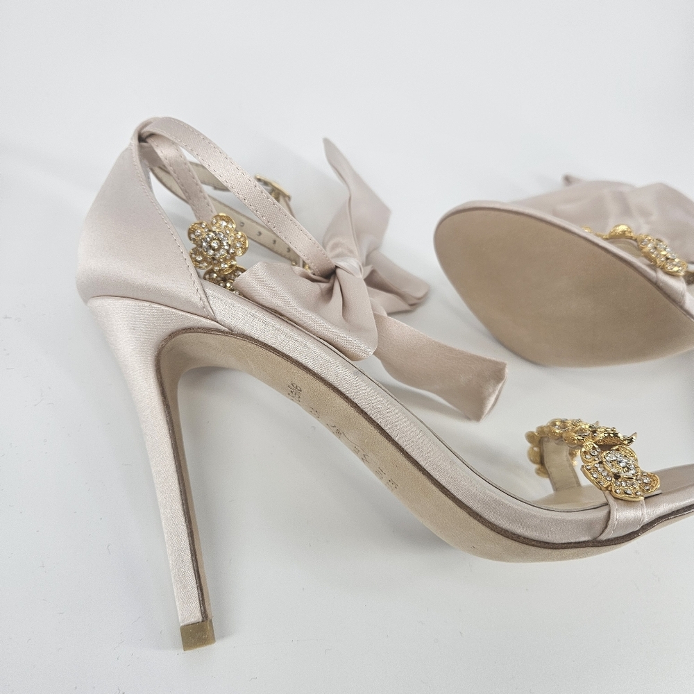 Bella Belle Blush Pink Mariee Wedding/Evening Pink Heels Shoes With Bows - Picture 8 of 15